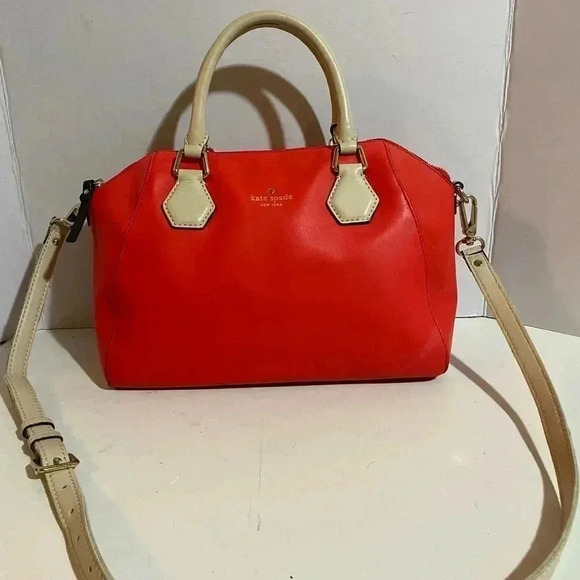 Kate spade orange & cream leather satchel handbag - Picture 1 of 15